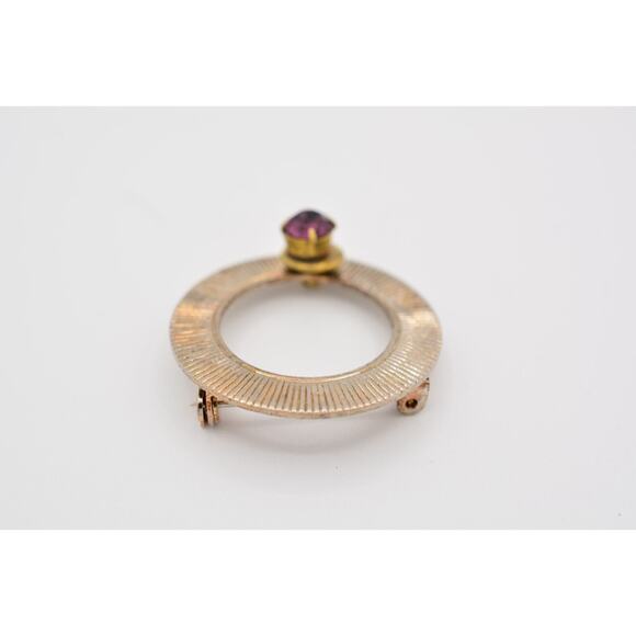 Vintage Round Pin Brooch Prong Purple Rhinestone Crystal Bin1 - Picture 7 of 12